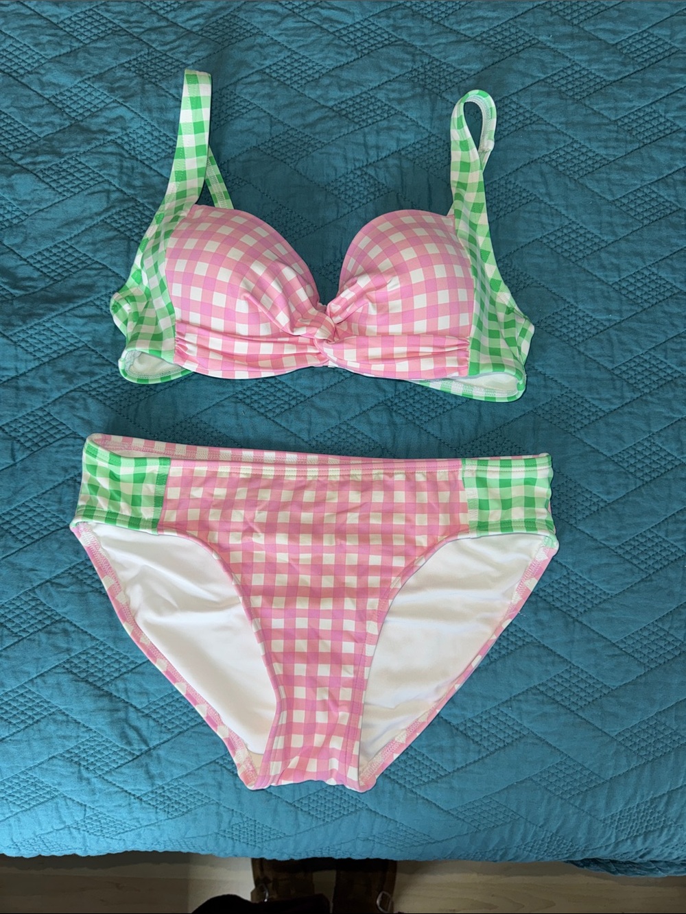 Draper James Pink and Green Gingham Bikini Set